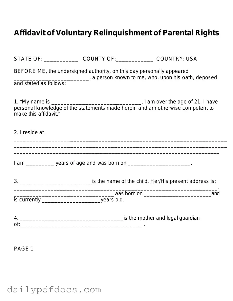 Fill Your Affidavit Parental Rights Form