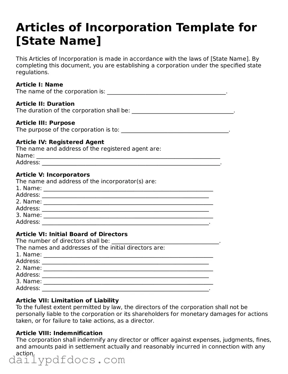 Free Articles of Incorporation Template