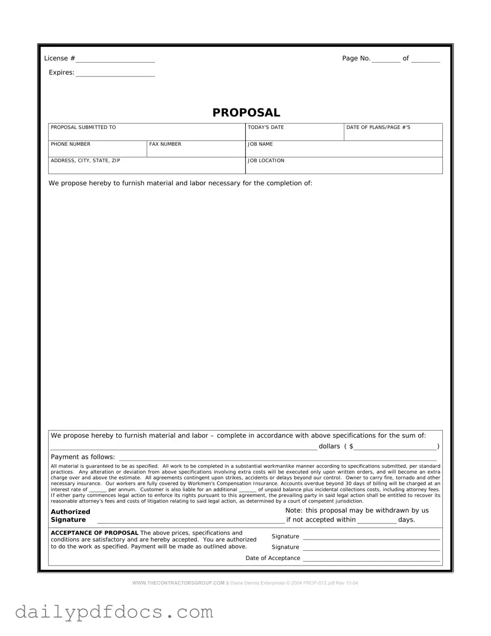Fill Your Construction proposal form Form