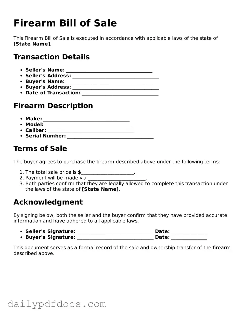 Free Firearm Bill of Sale Template