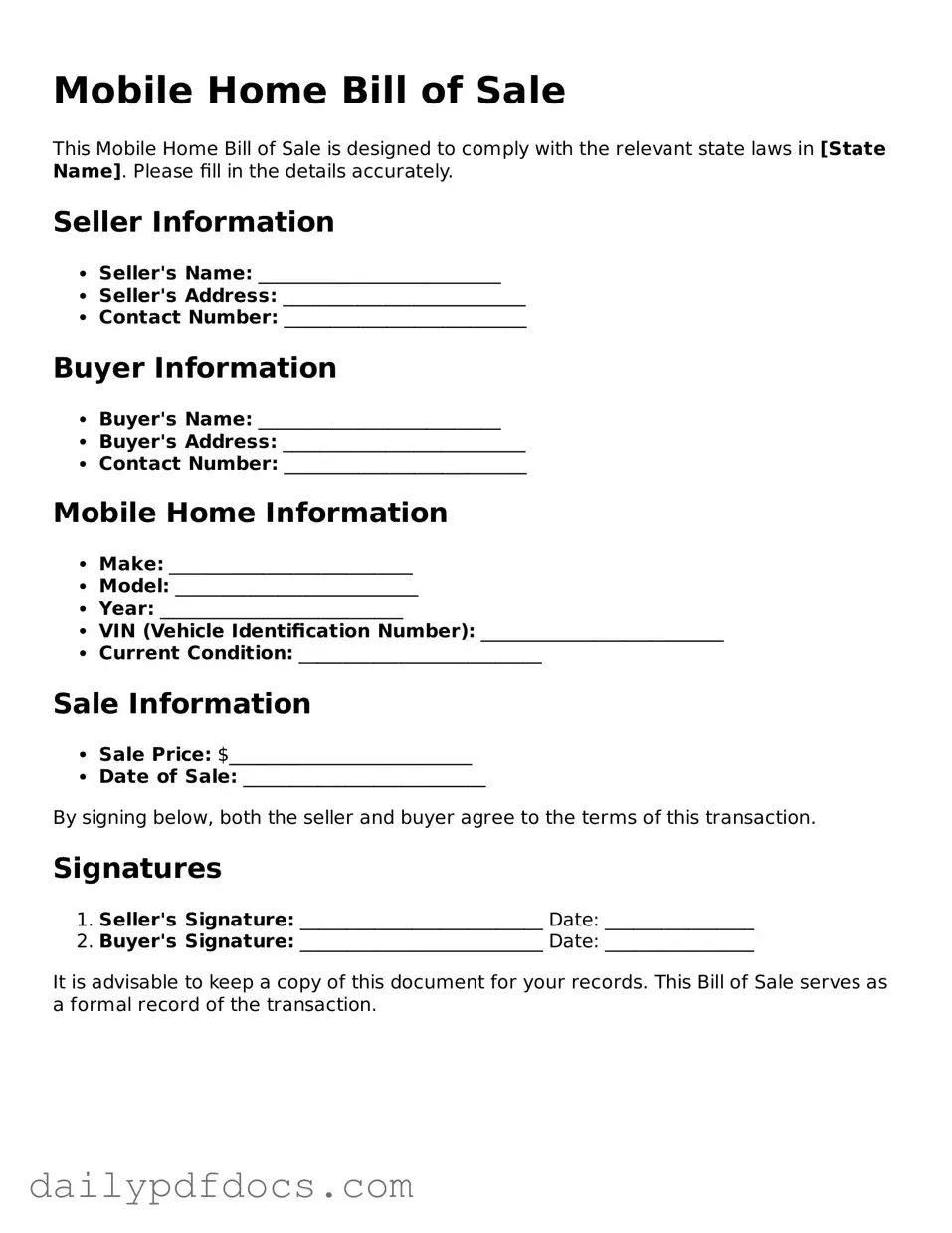 Free Mobile Home Bill of Sale Template