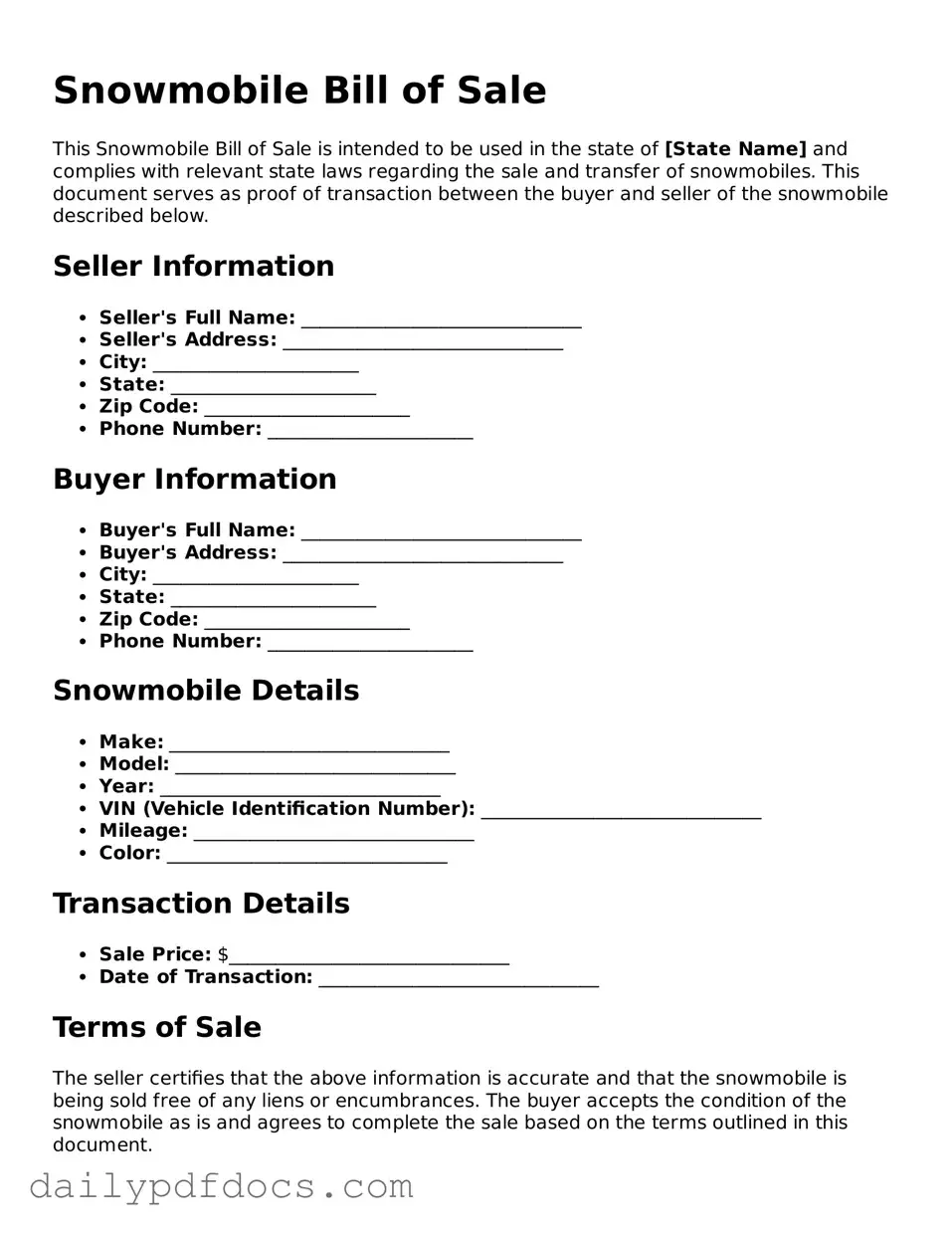 Free Snowmobile Bill of Sale Template