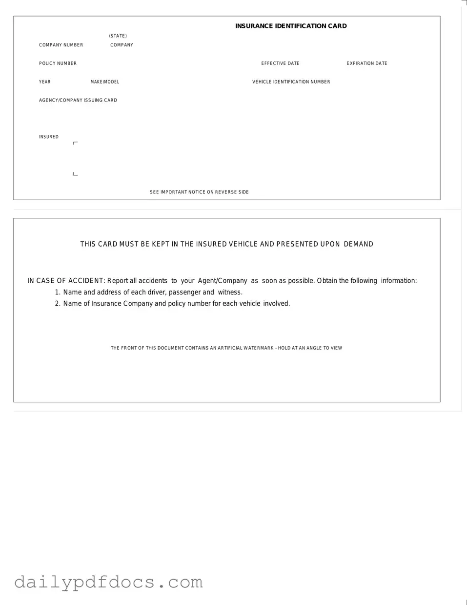 Fill Your Auto Insurance Card Form