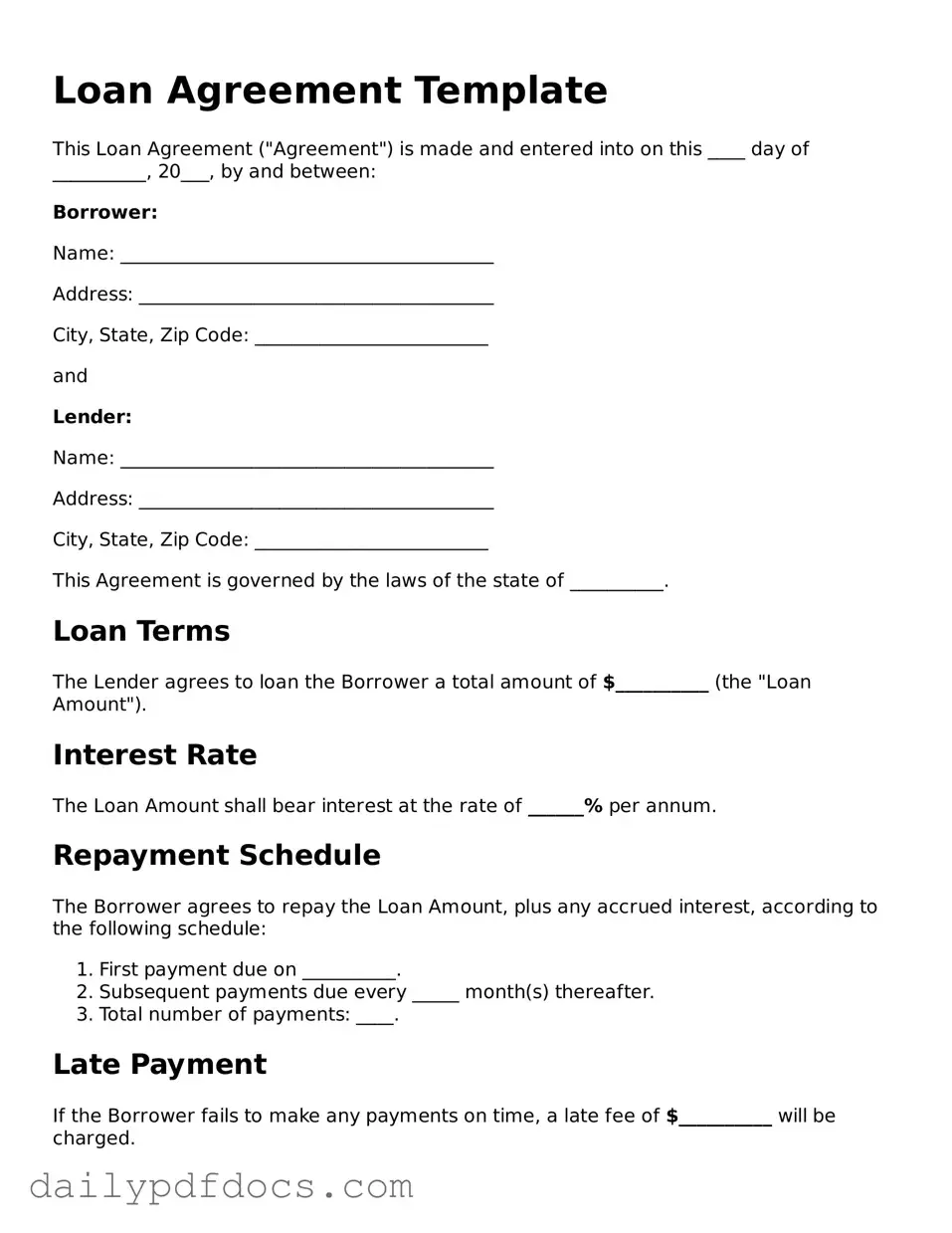 Free Loan Agreement Template