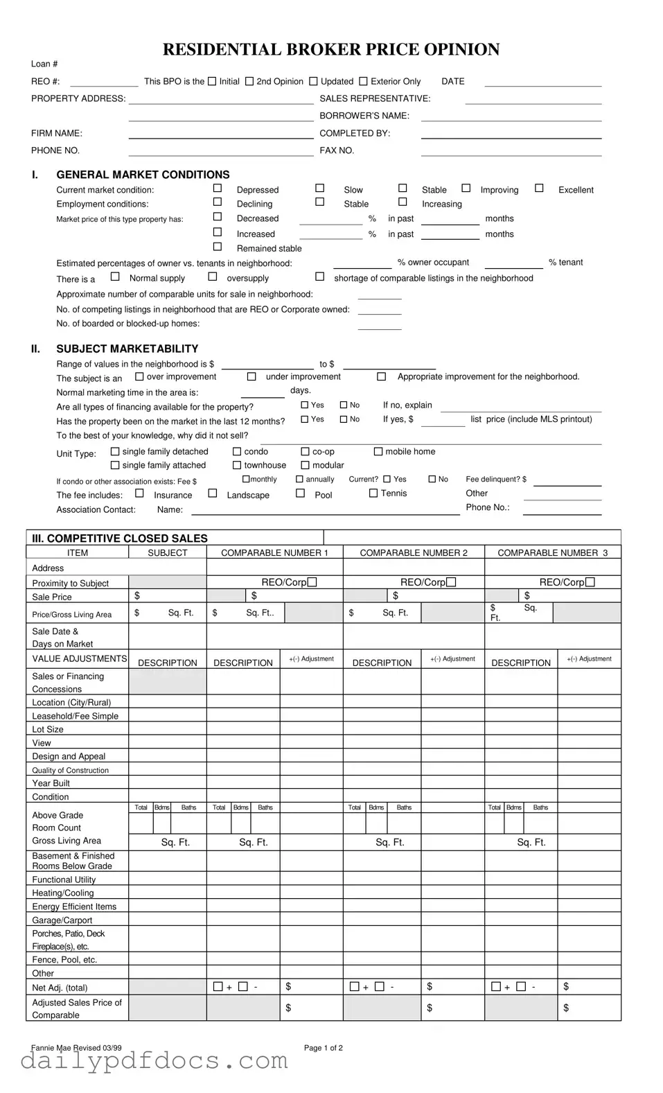 Fill Your Broker Price Opinion Form