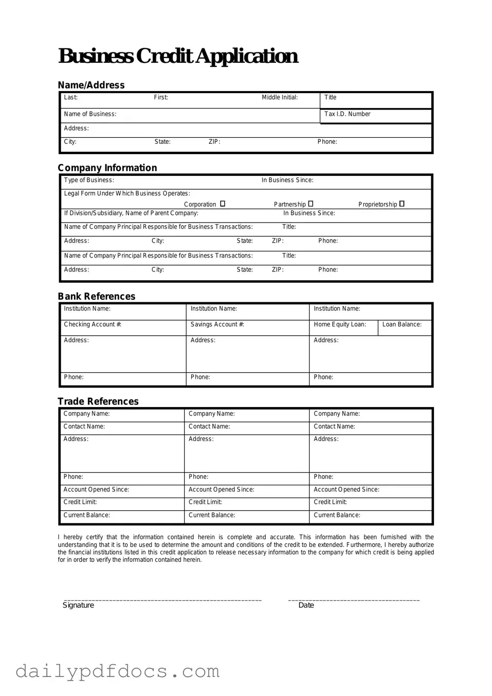 Fill Your Business Credit Application Form