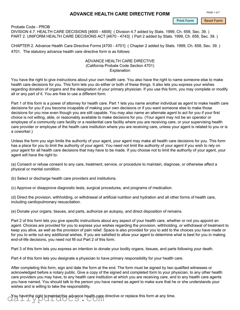 Fill Your California Advanced Health Care Directive Form