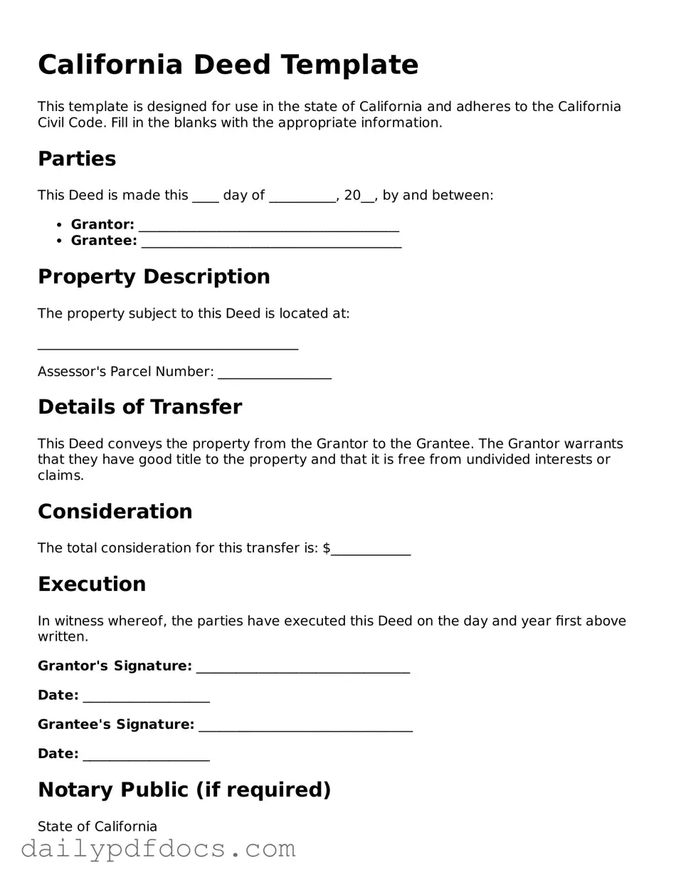 Printable  Deed Document for California
