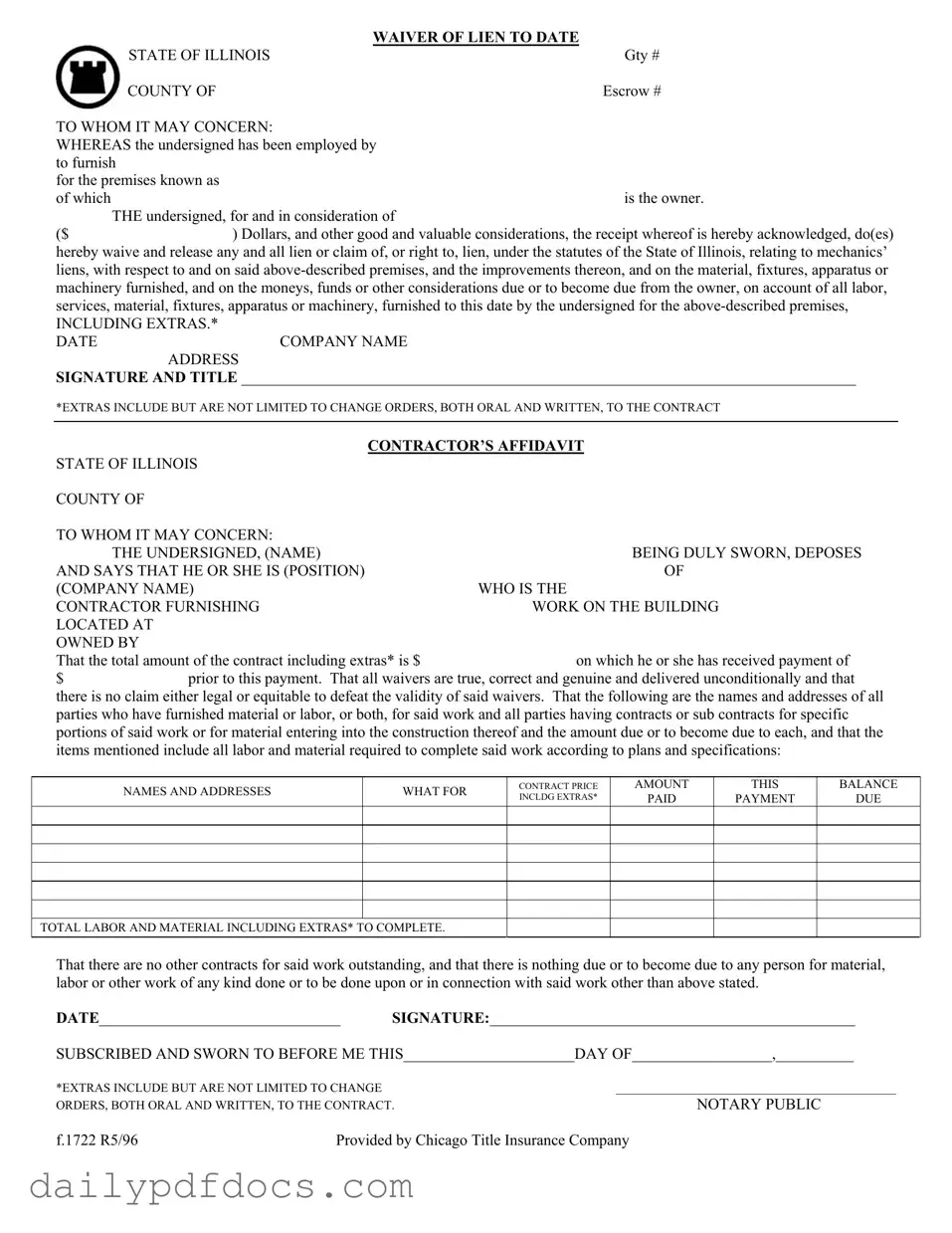 Fill Your Chicago Title Waiver Format Form
