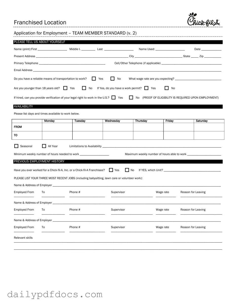 Fill Your Chick Fil A Job Application Form
