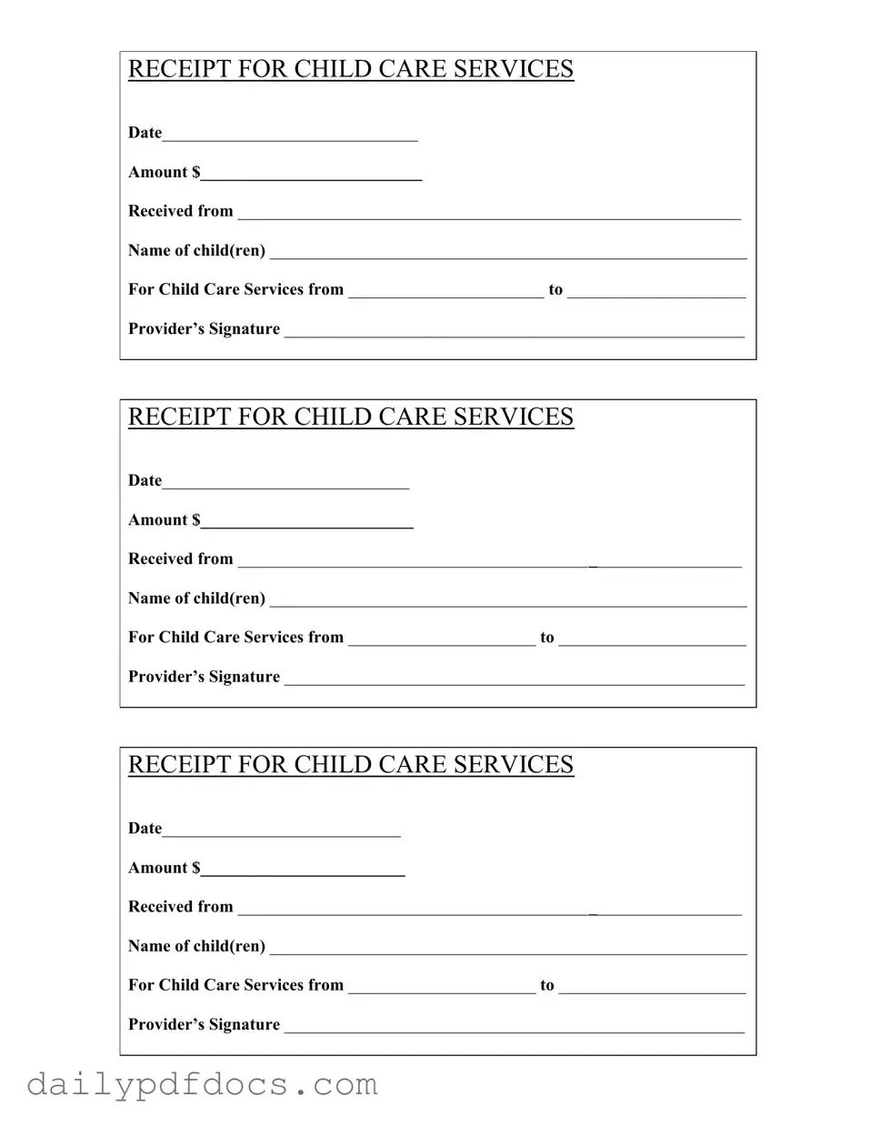 Fill Your Childcare Receipt Form