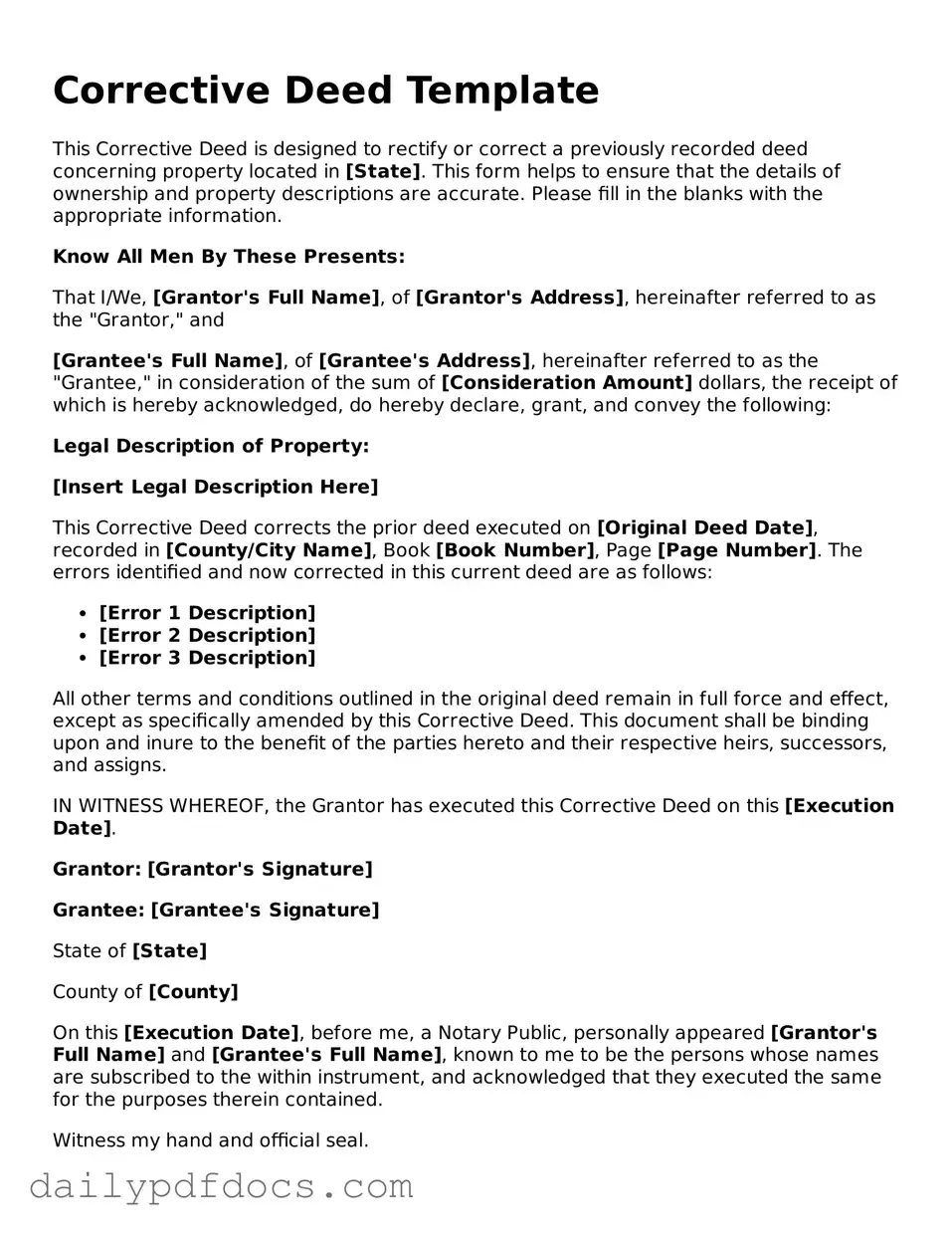 Free Corrective Deed Template
