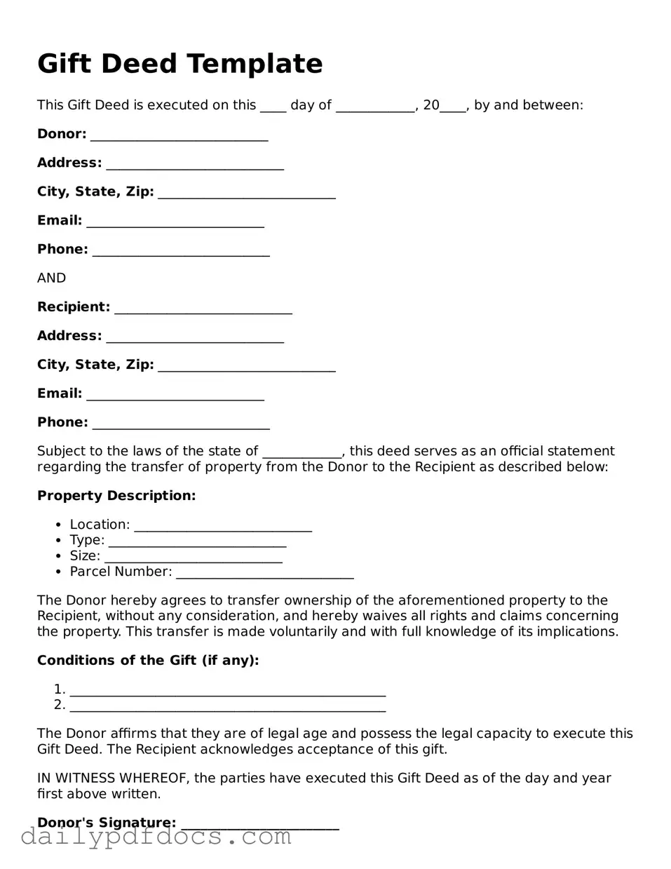 Free Gift Deed Template