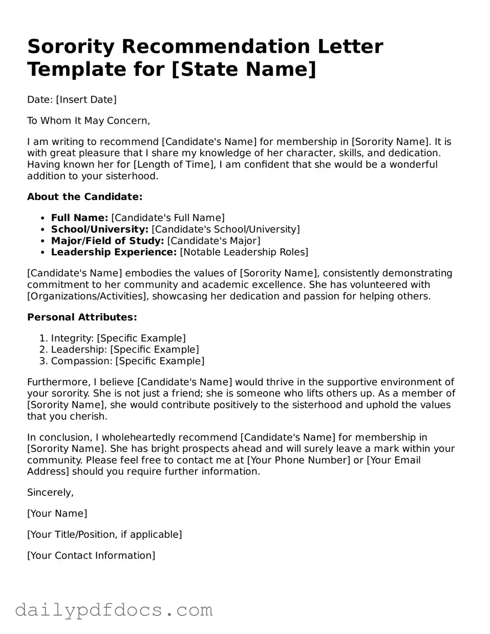 Free Sorority Recommendation Letter Template