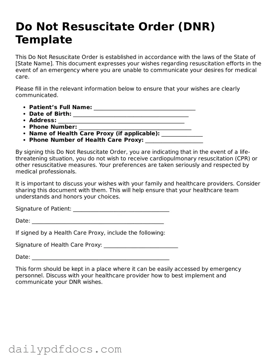 Free Do Not Resuscitate Order Template