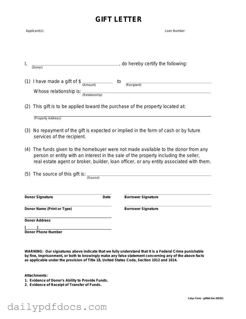 Fill Your Gift Letter Form