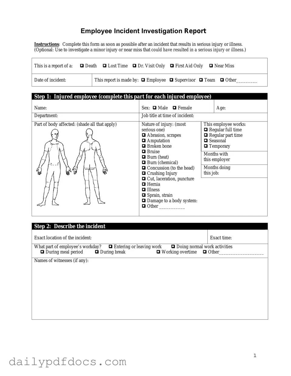 Fill Your Employee Accident Report Form