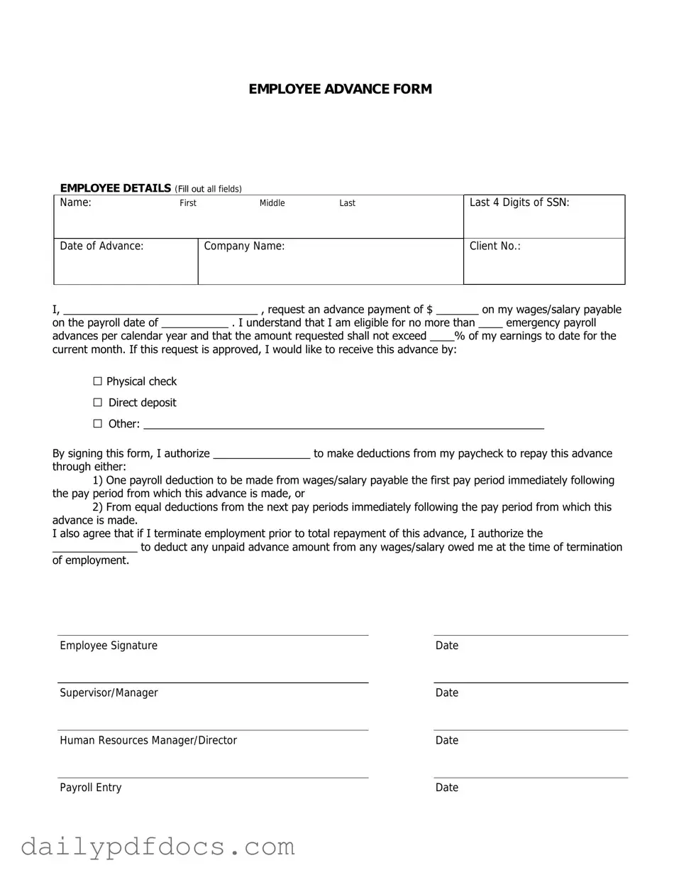 Fill Your Employee Advance Form