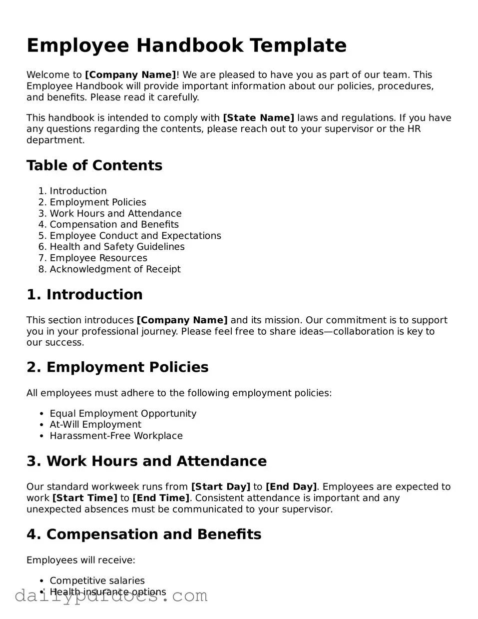 Free Employee Handbook Template