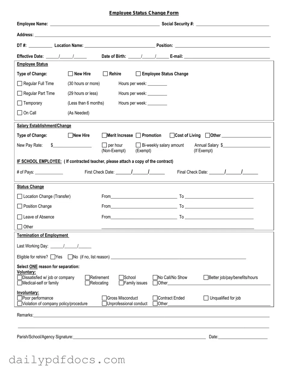 Fill Your Employee Status Change Form