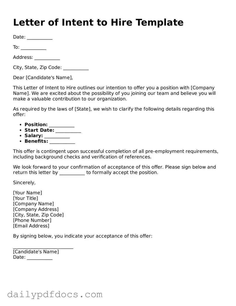 Free Letter of Intent to Hire Template