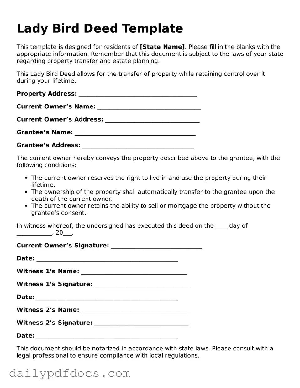 Free Lady Bird Deed Template