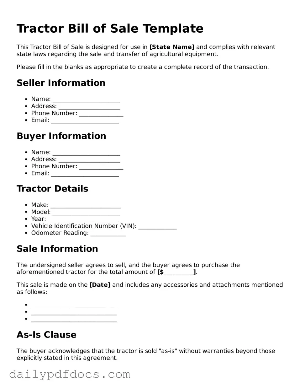 Free Tractor Bill of Sale Template