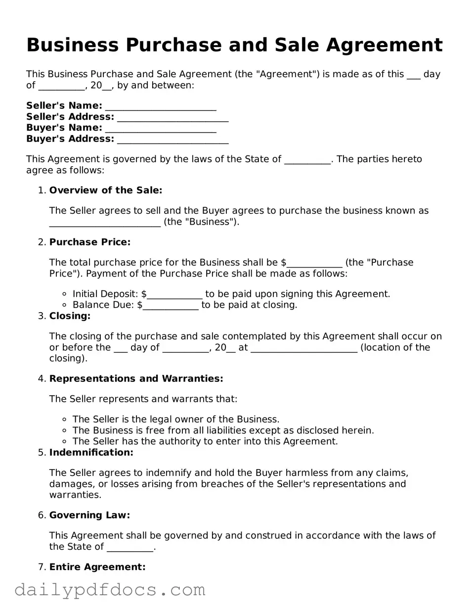 Free Business Purchase and Sale Agreement Template