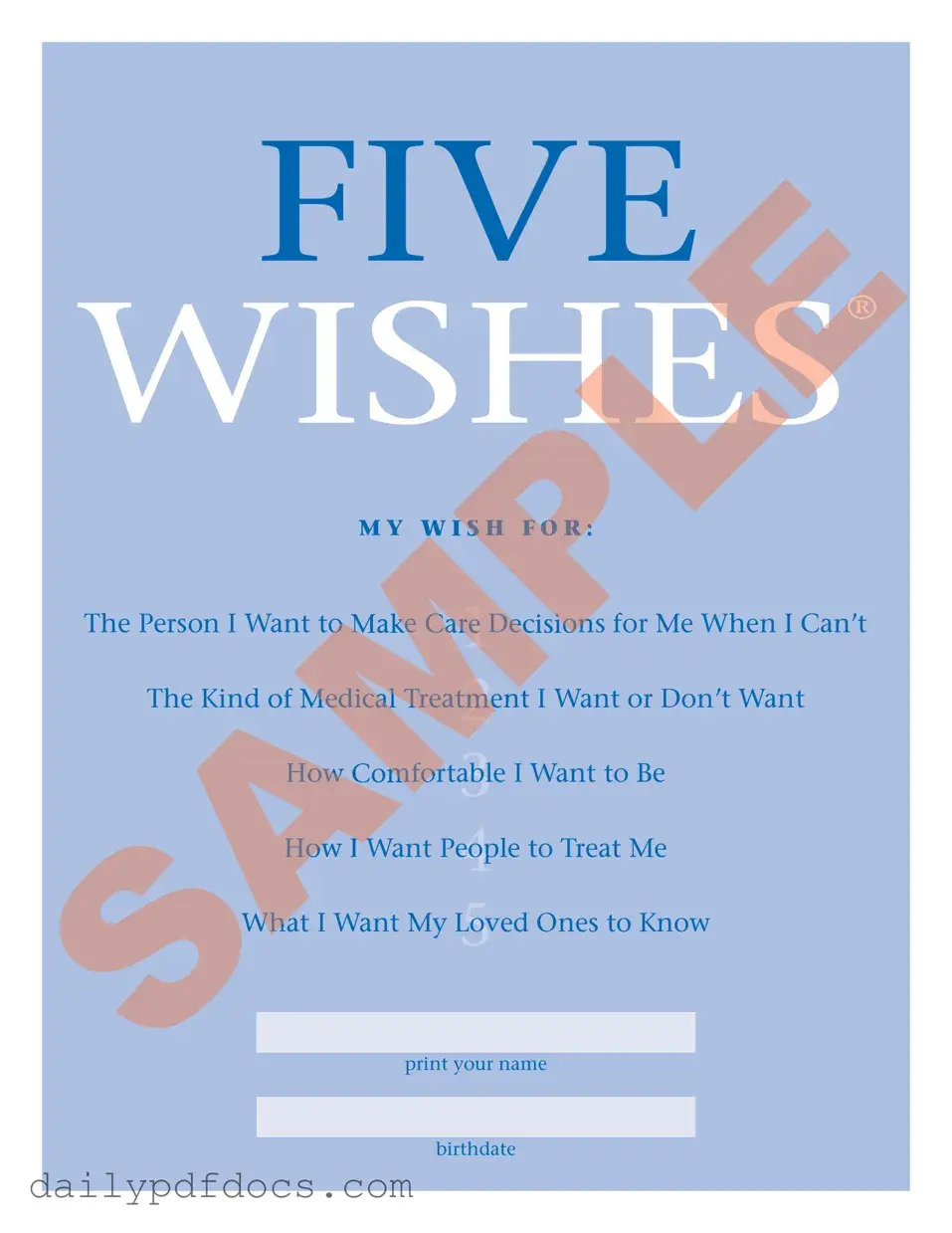 Fill Your 5 Wishes Document Form