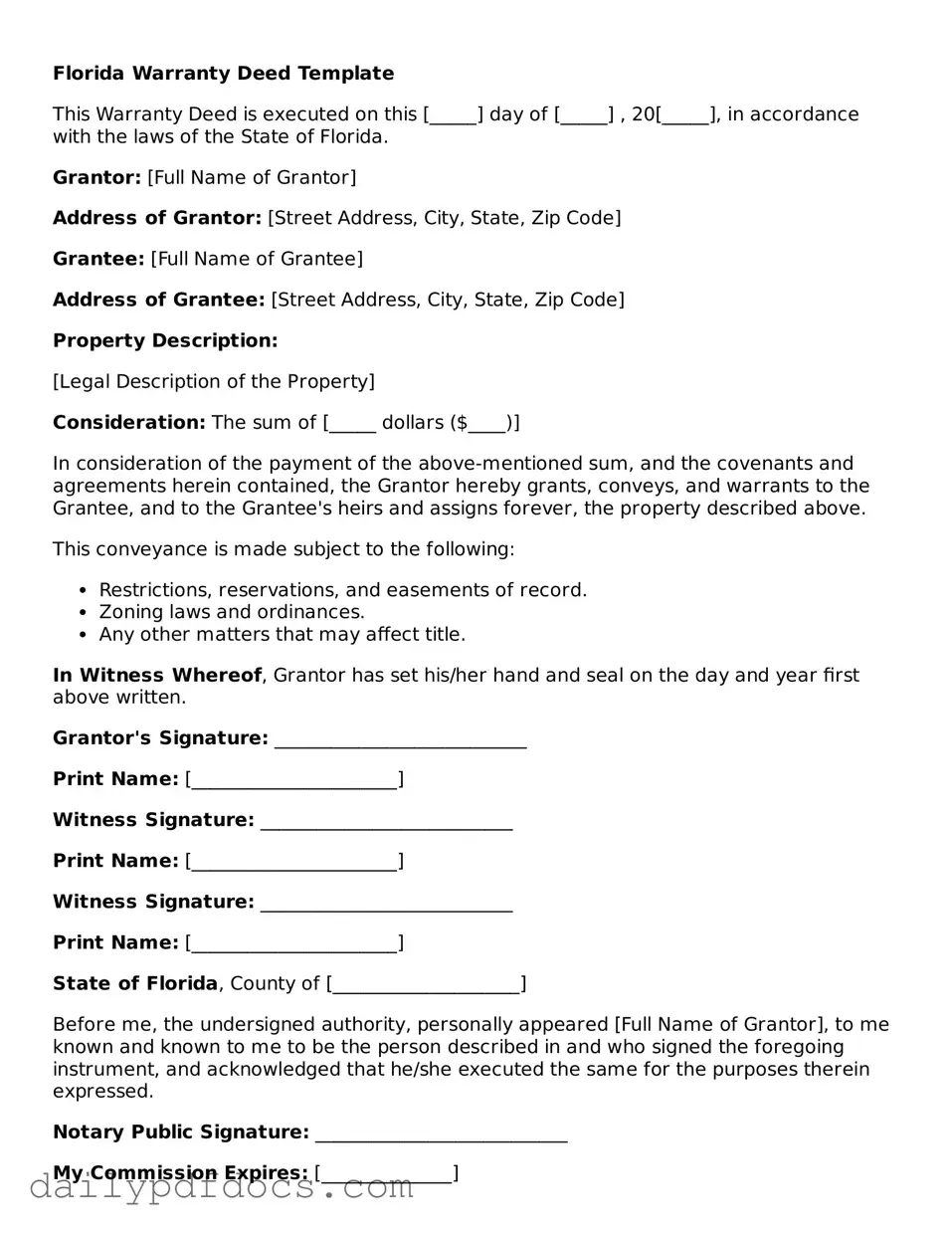Printable  Deed Document for Florida