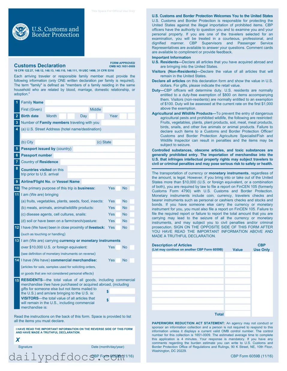 Fill Your CBP 6059B Form