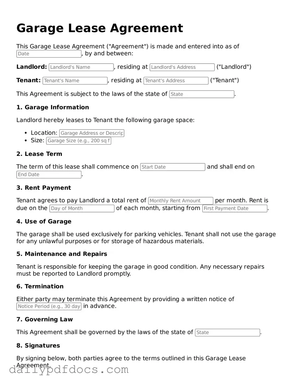 Free Garage Lease Agreement Template