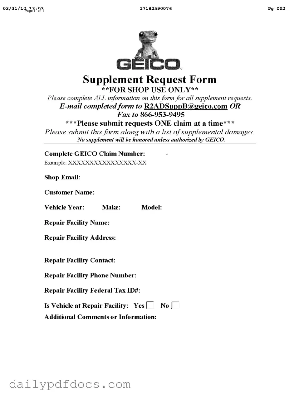 Fill Your Geico Supplement Request Form