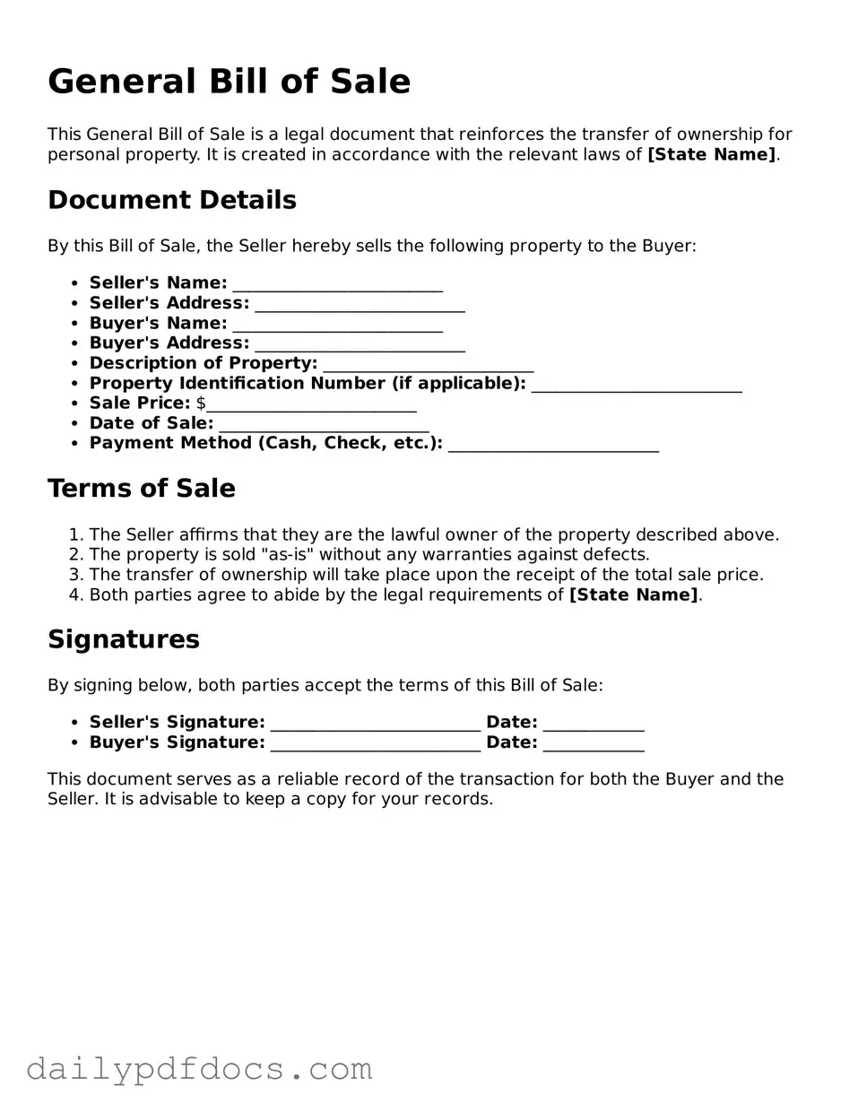 Free General Bill of Sale Template