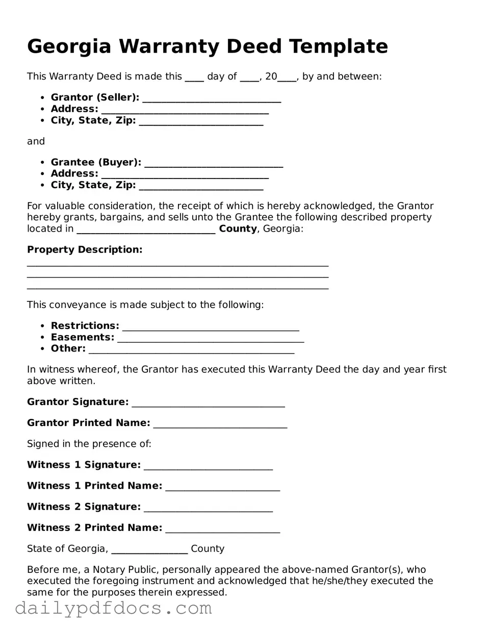 Printable  Deed Document for Georgia