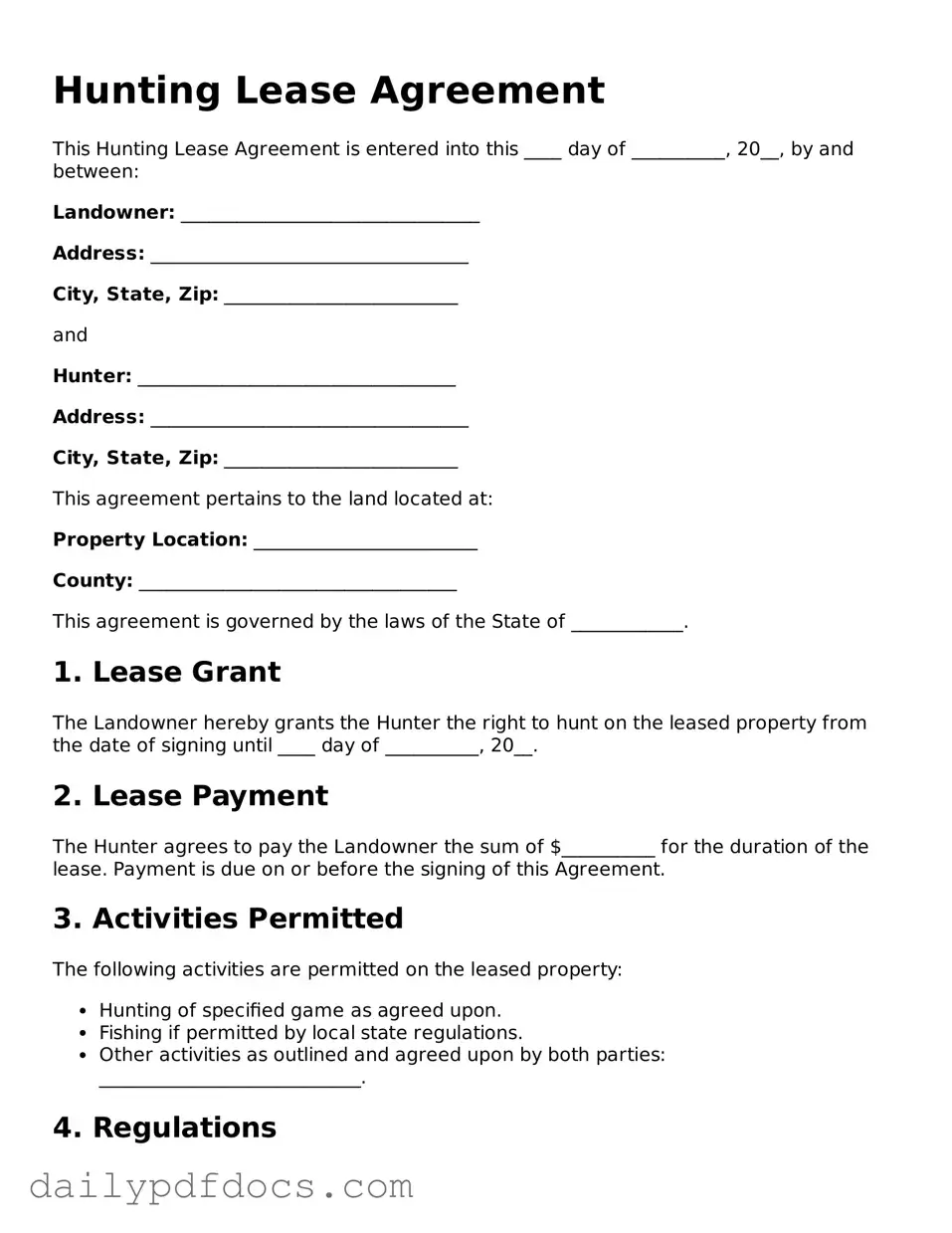 Free Hunting Lease Agreement Template