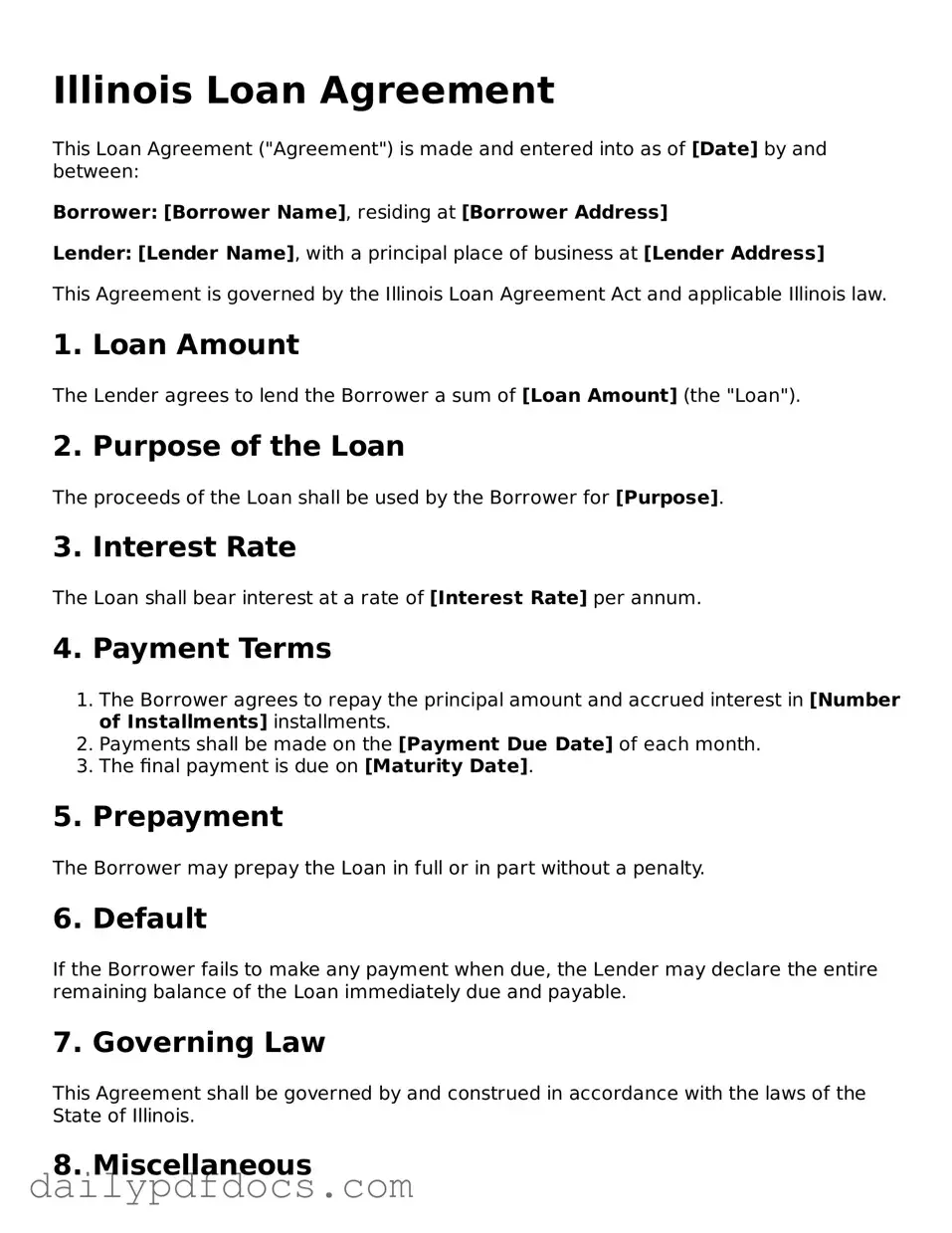 Printable  Loan Agreement Document for Illinois