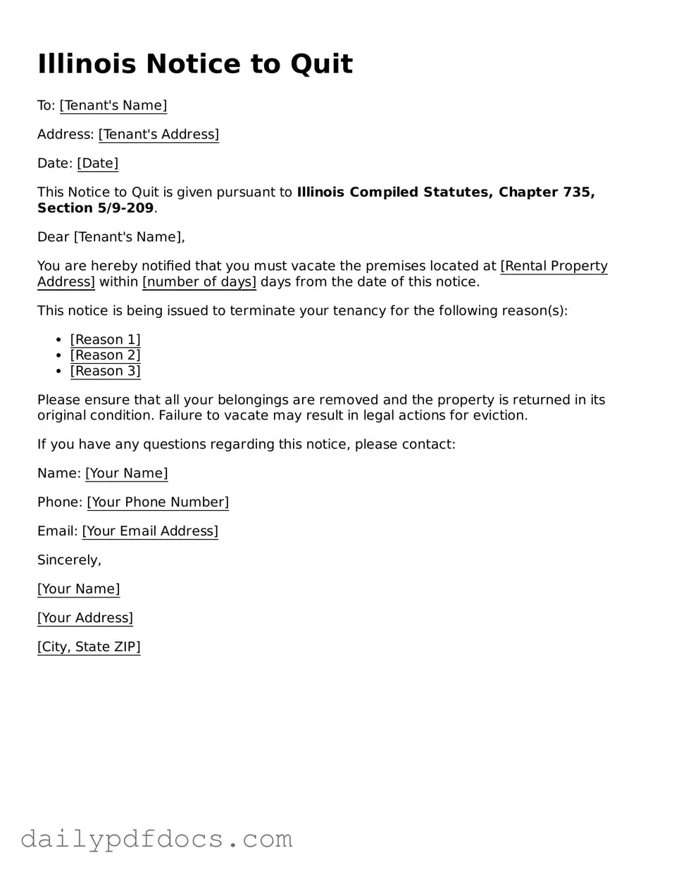Printable  Notice to Quit Document for Illinois
