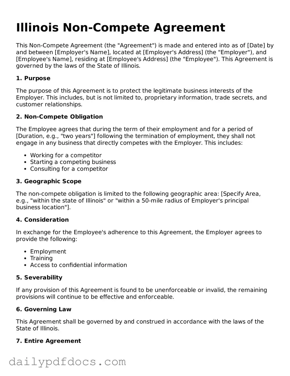 Printable  Non-compete Agreement Document for Illinois
