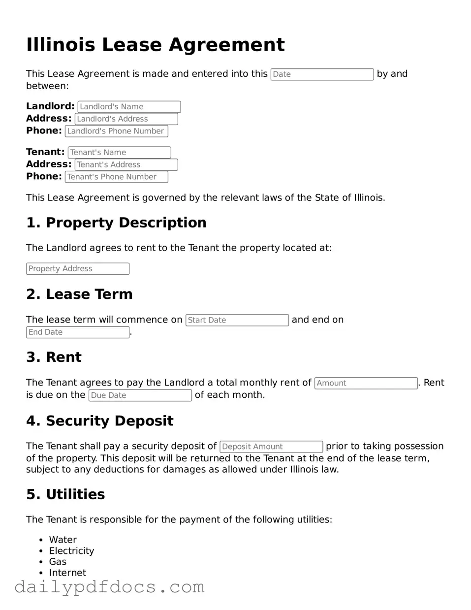 Printable  Lease Agreement Document for Illinois