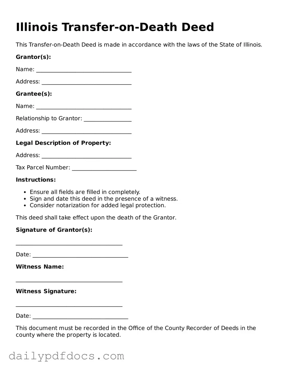 Printable  Transfer-on-Death Deed Document for Illinois