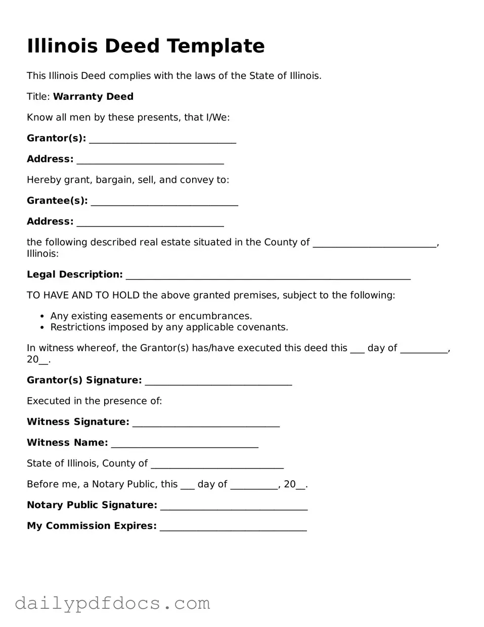 Printable  Deed Document for Illinois