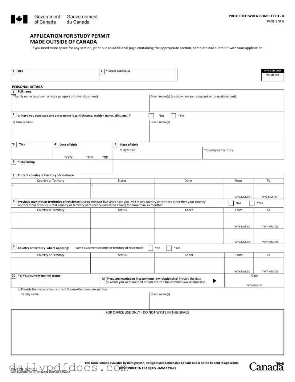 Fill Your Imm 1294 Form
