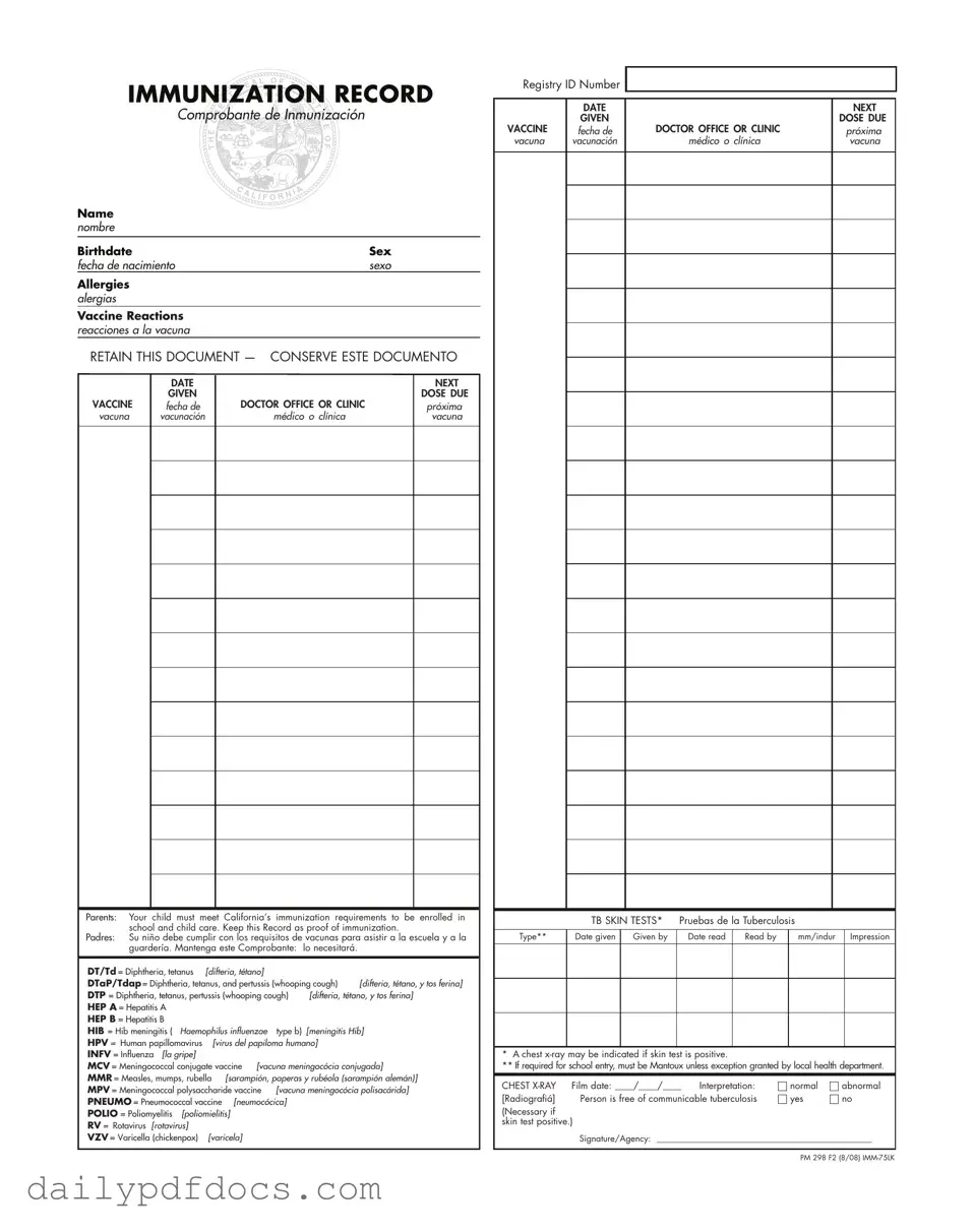 Fill Your Immunization Record Form