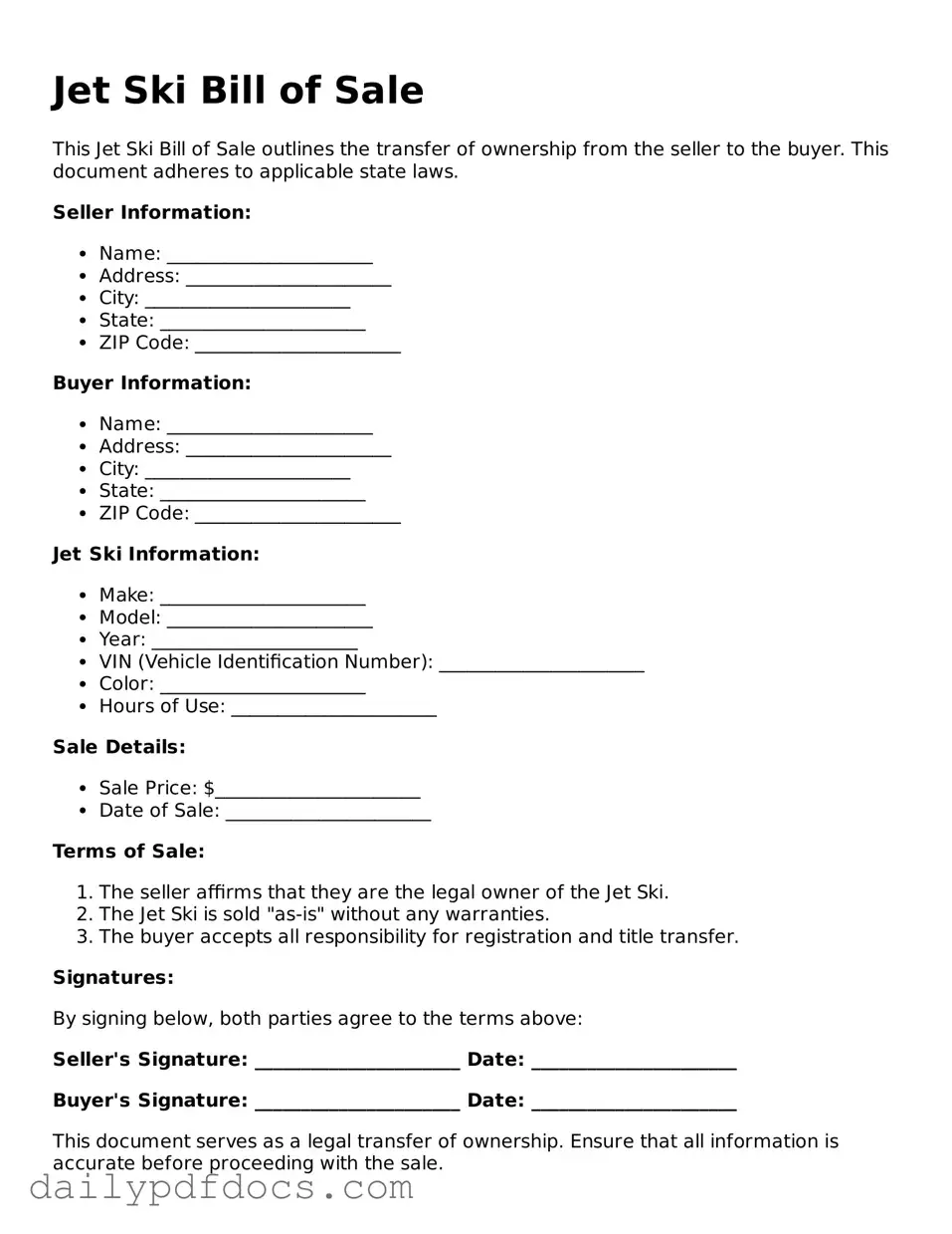 Free Jet Ski Bill of Sale Template