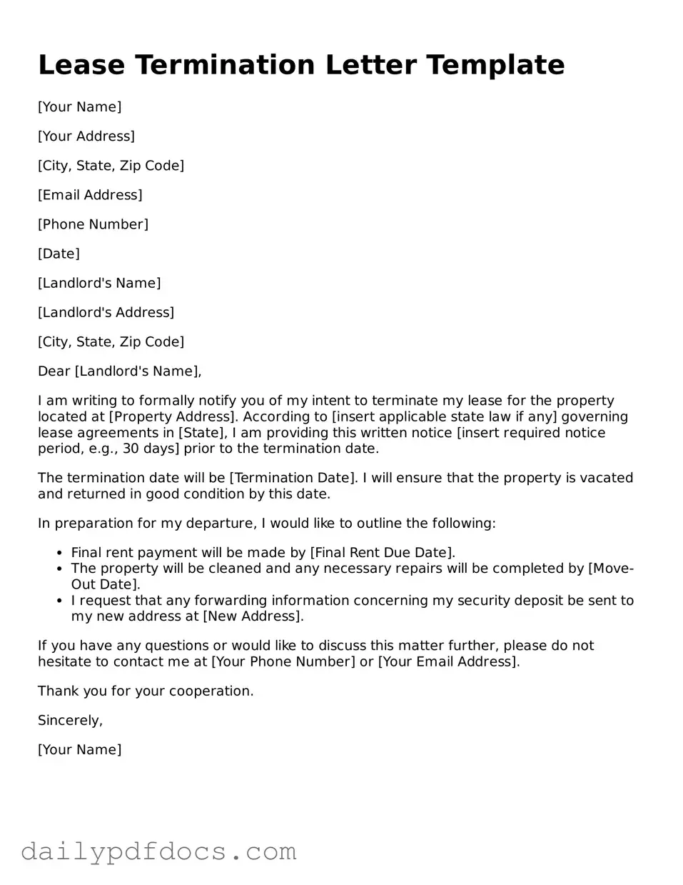 Free Lease Termination Letter Template