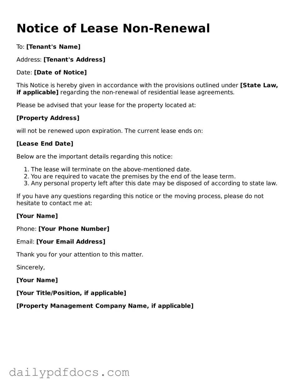 Free Notice of Lease Non-Renewal Template