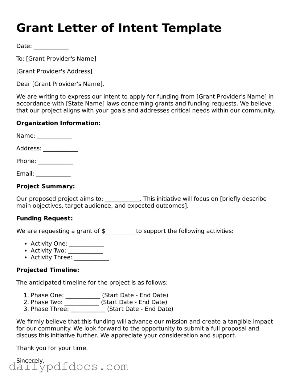 Free Grant Letter of Intent Template