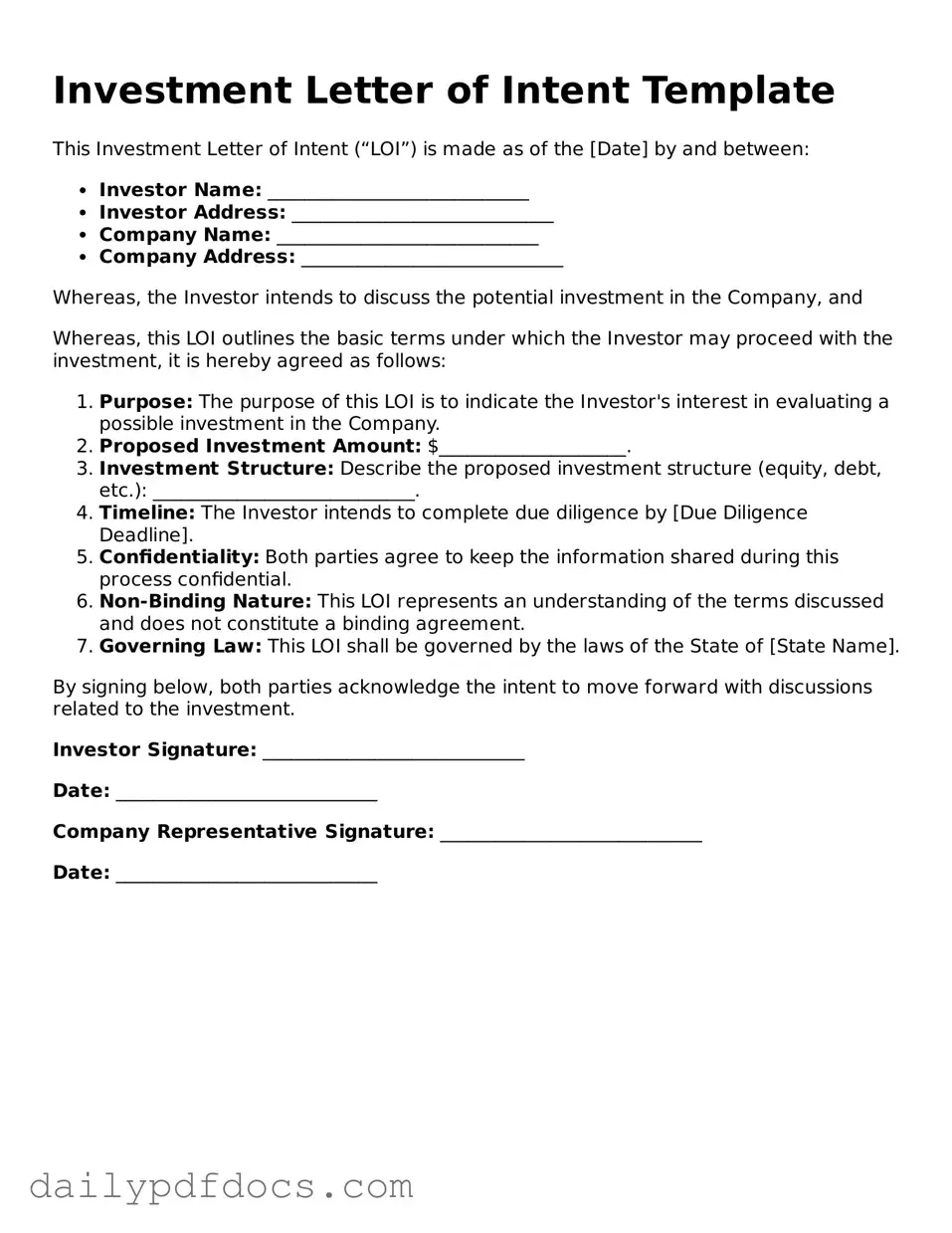 Free Investment Letter of Intent Template
