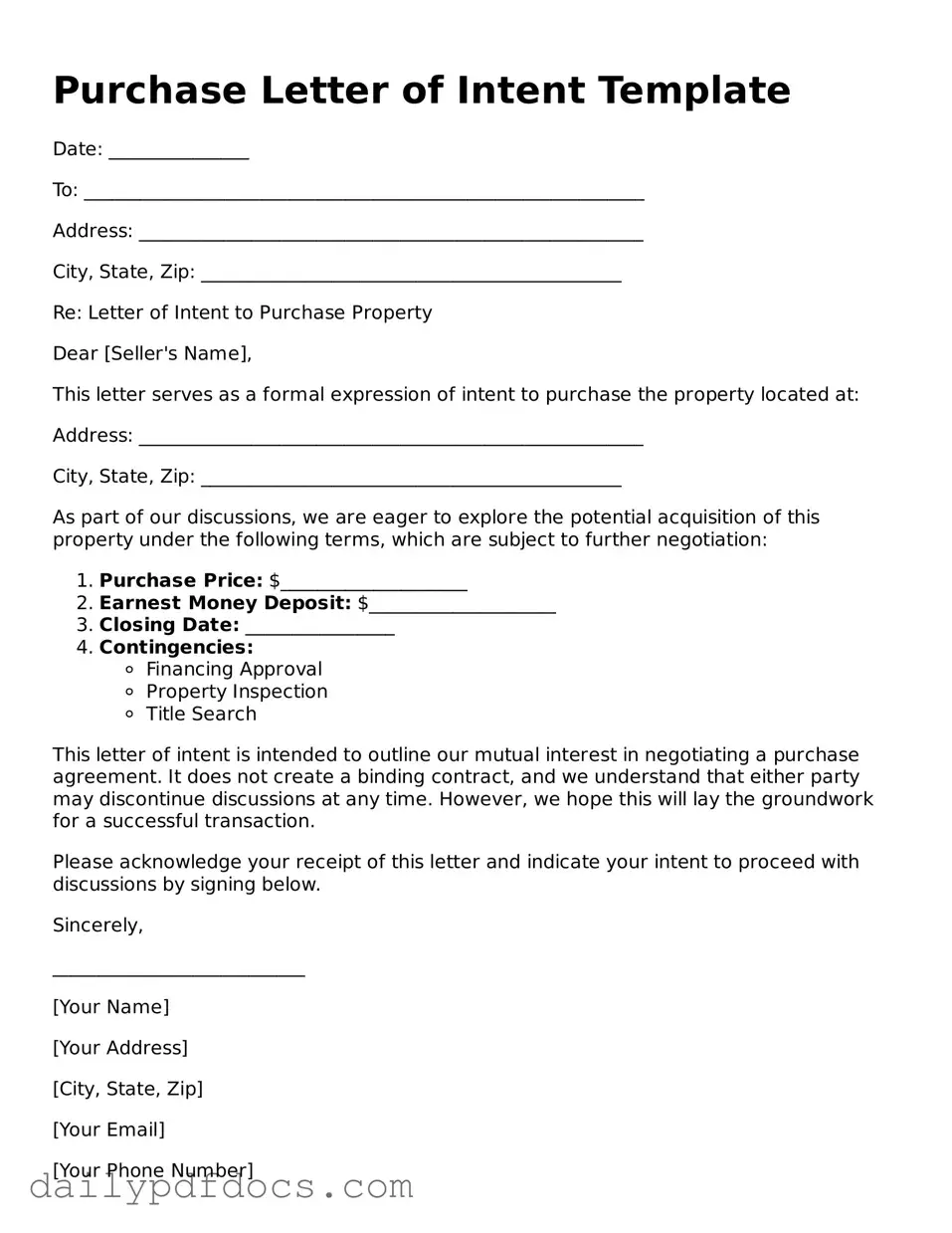 Free Purchase Letter of Intent Template